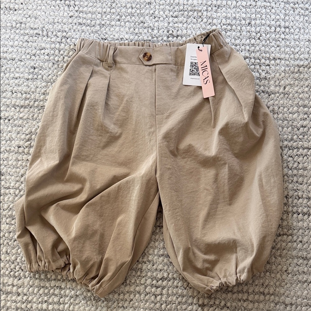 Micros Tan Puff Shorts for Kids — Elastic Waist & Hem